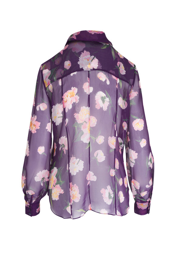 Carolina Herrera - Fig Multicolor Floral Print Silk Blouse