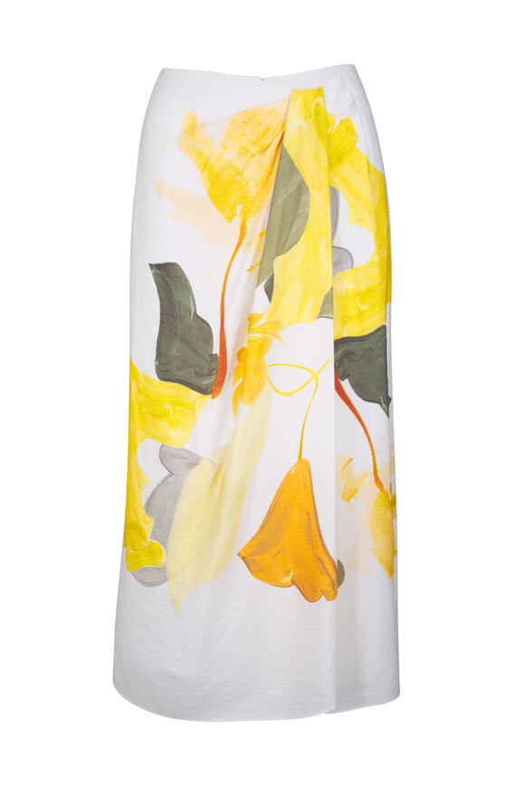 Vince Off White Sun Painted Abstract Floral Draped Skirt - view 1