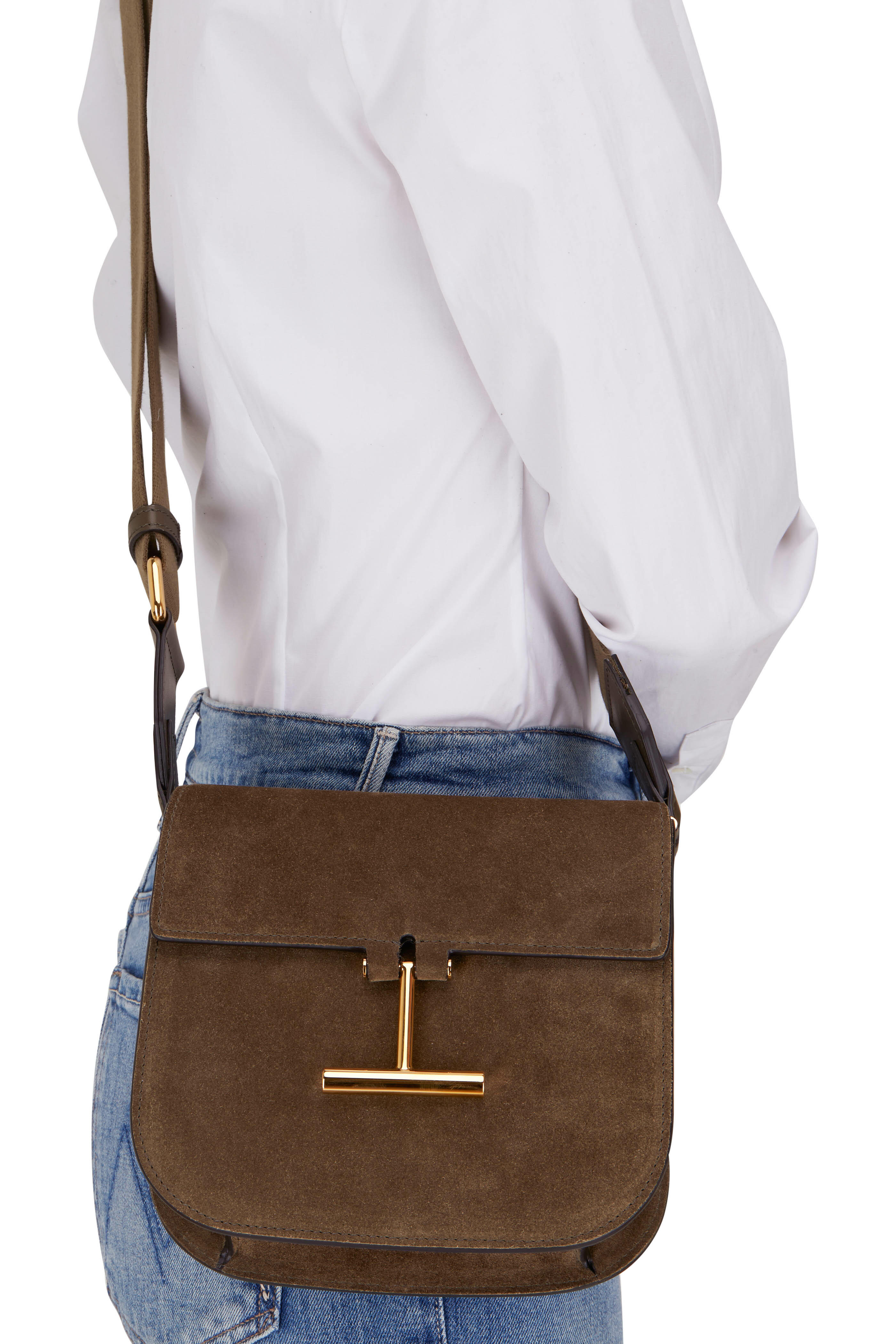 【TOM FORD】Small Tara スエードクロスボディバッグ Tom Ford - Medium Tara Grained Leather Crossbody in Denim