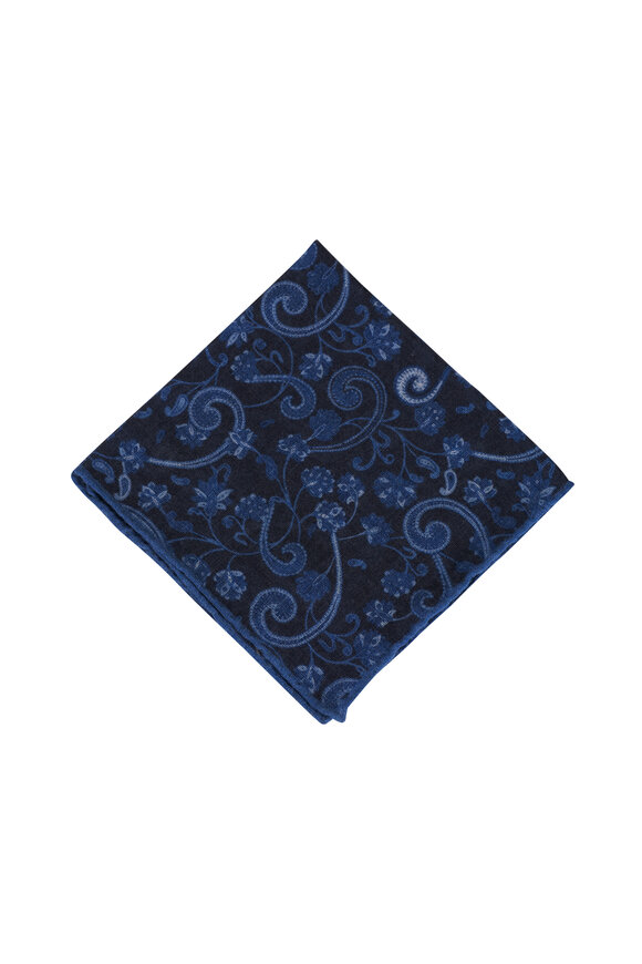 Paolo Albizzati Blue Floral Pocket Square