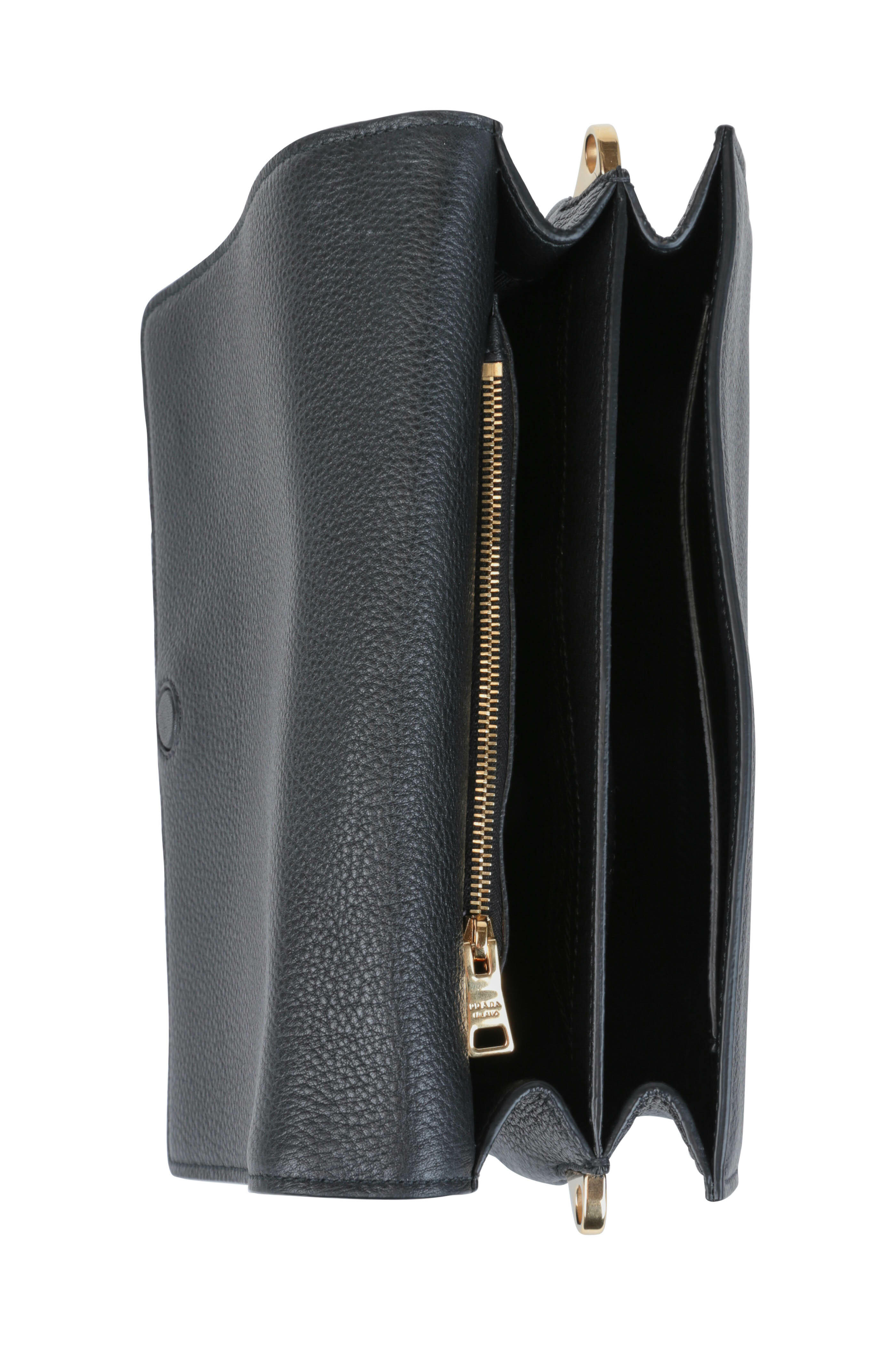 Prada - Black Leather Front Flap Crossbody