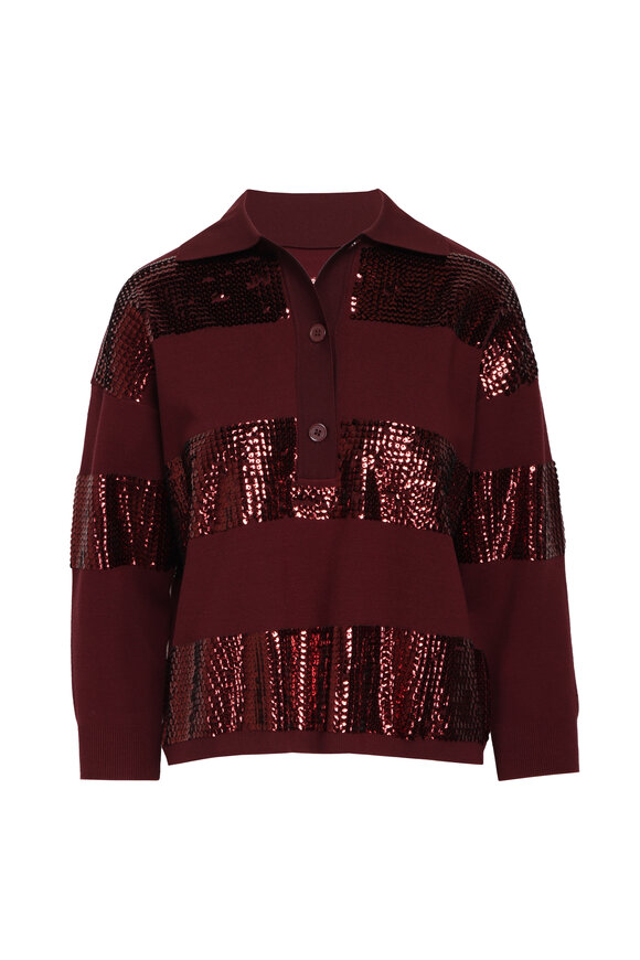 Essentiel Antwerp Illuminati Burgundy Sequin Stripe Polo