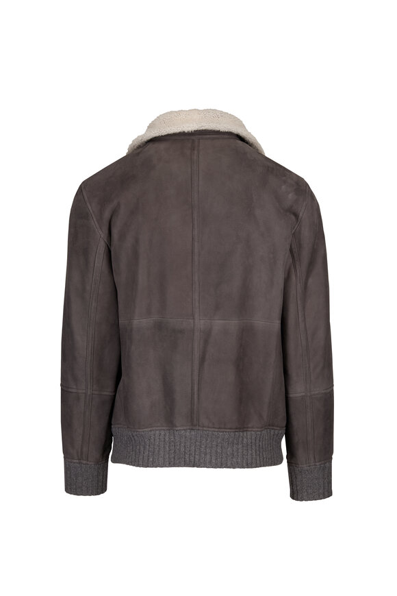 Brunello Cucinelli Gray Shearling Bomber Jacket - view 2