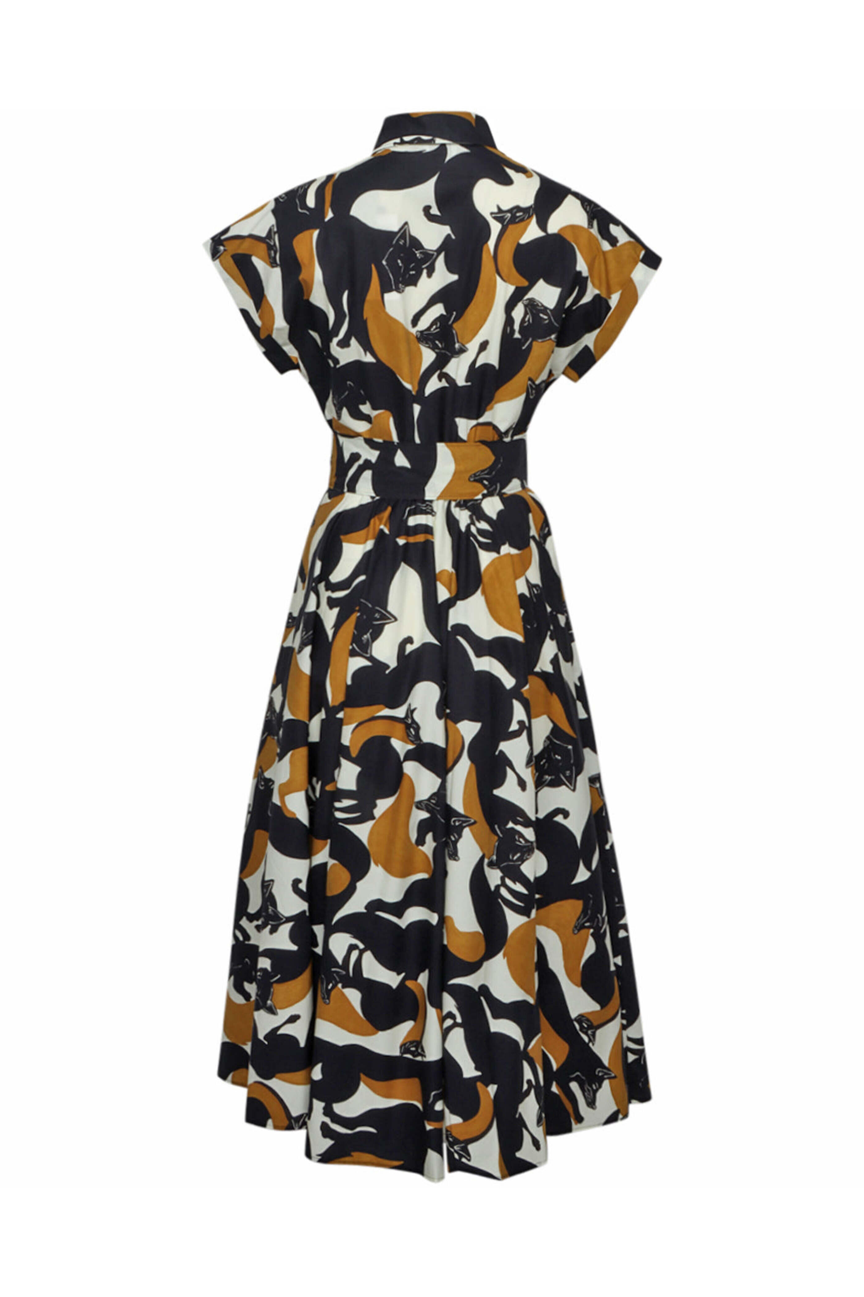 Sara Roka - Black and Sand Foxes Belted Danielle Shirtdress