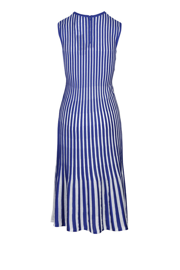 Akris Women's Blue & White Ribbed Midi Dress | 8 by Mitchell Stores Akris Women's Blue & White Ribbed Midi Dress | 8 by Mitchell Stores