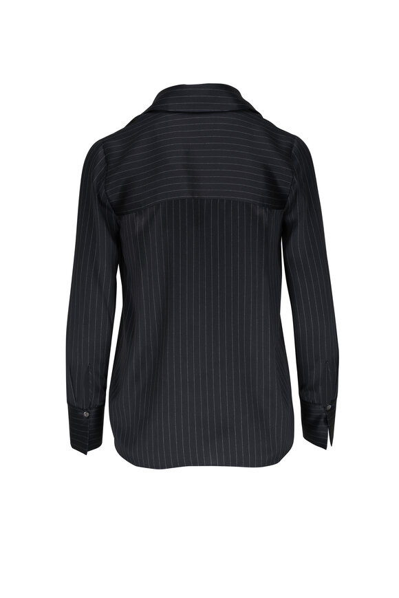 Vince - Dark Obsidian Pinstriped Silk Blouse 