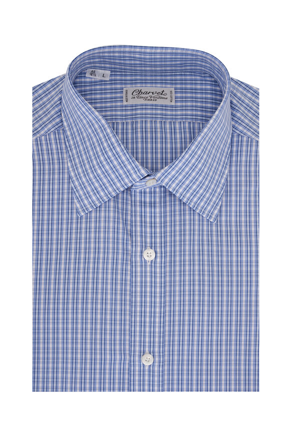 Charvet - Teal & Blue Check Cotton Dress Shirt