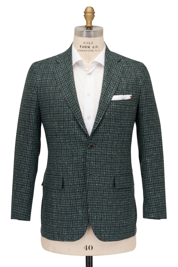 Kiton - Green & Navy Houndstooth Check Sportcoat