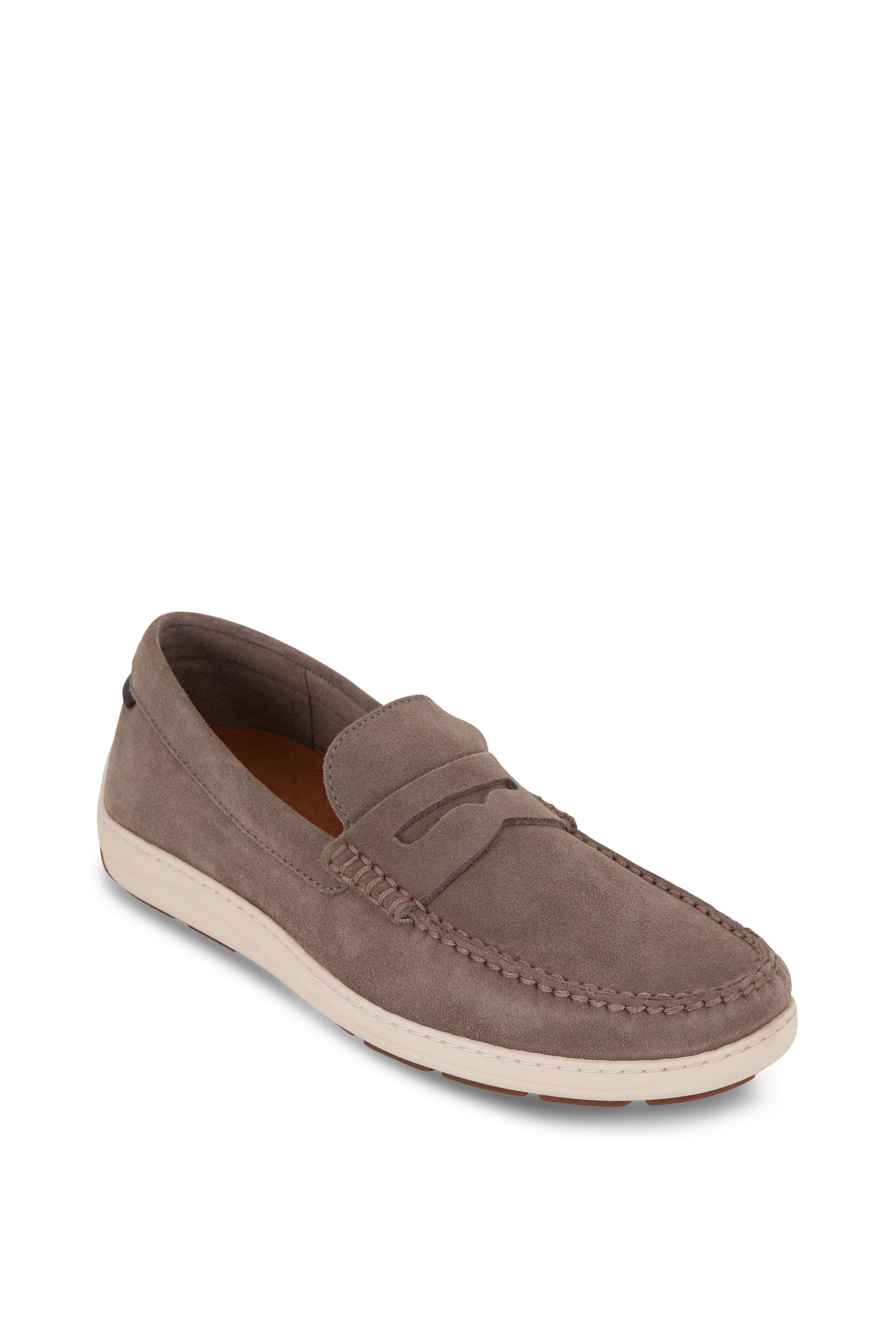 Trask Sheldon Gray English Suede Penny Loafer Mitchell Stores