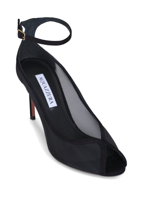 Aquazzura Love Affair Black Mesh Sandal, 85mm - view 1