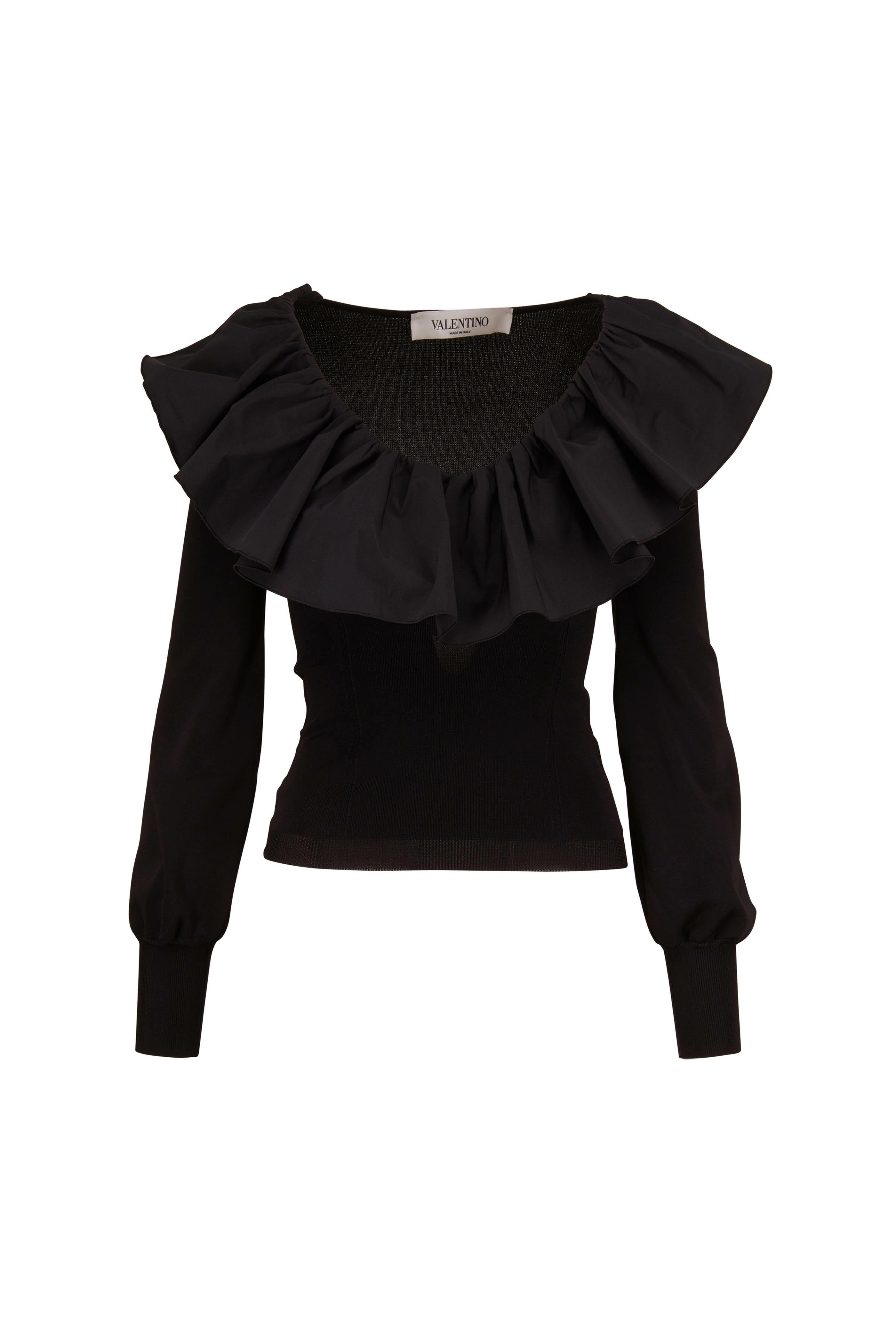 Valentino - Black Deep Scoop Neck Ruffle Top