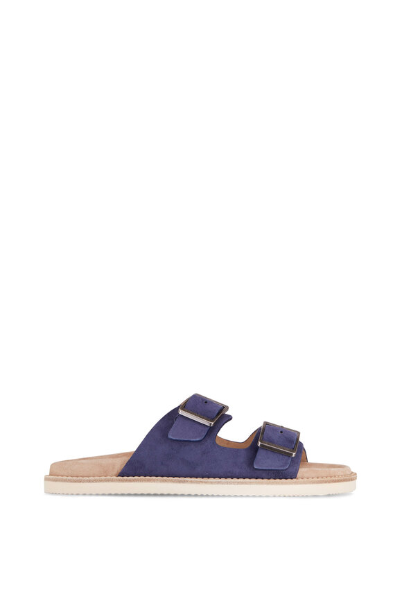 Brunello Cucinelli - Navy Suede Buckle Sandal 