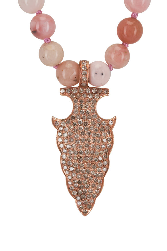 Kai Linz - Diamond Spear & Pink Opal Bead Necklace