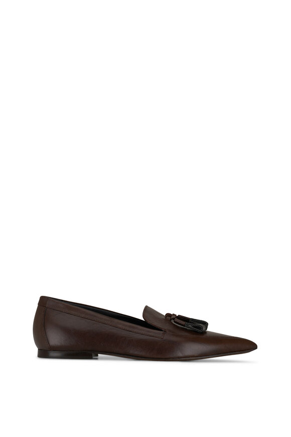 Brunello Cucinelli - Cacao Pointed Toe Tassel Flat 