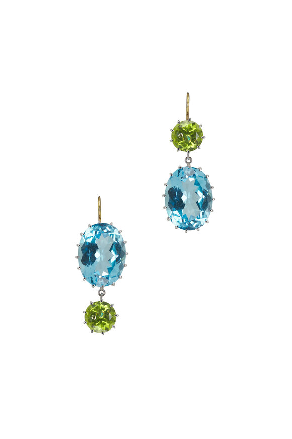 Renee Lewis Blue Topaz & Peridot Drop Earrings