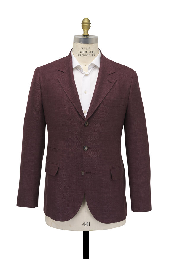 Brunello Cucinelli Burgundy Wool, Silk & Linen Sportcoat - view 4