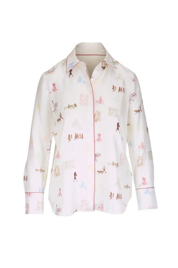 Lafayette 148 New York Manhattan Print Silk Twill Button Blouse