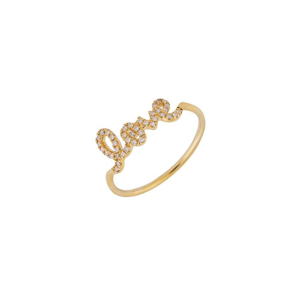 Sydney Evan - 14k Yellow Gold Love Diamond Script Ring