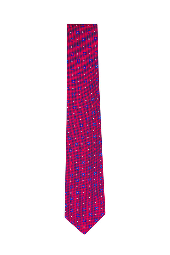 Kiton Red Floral Medallion Print Silk Necktie