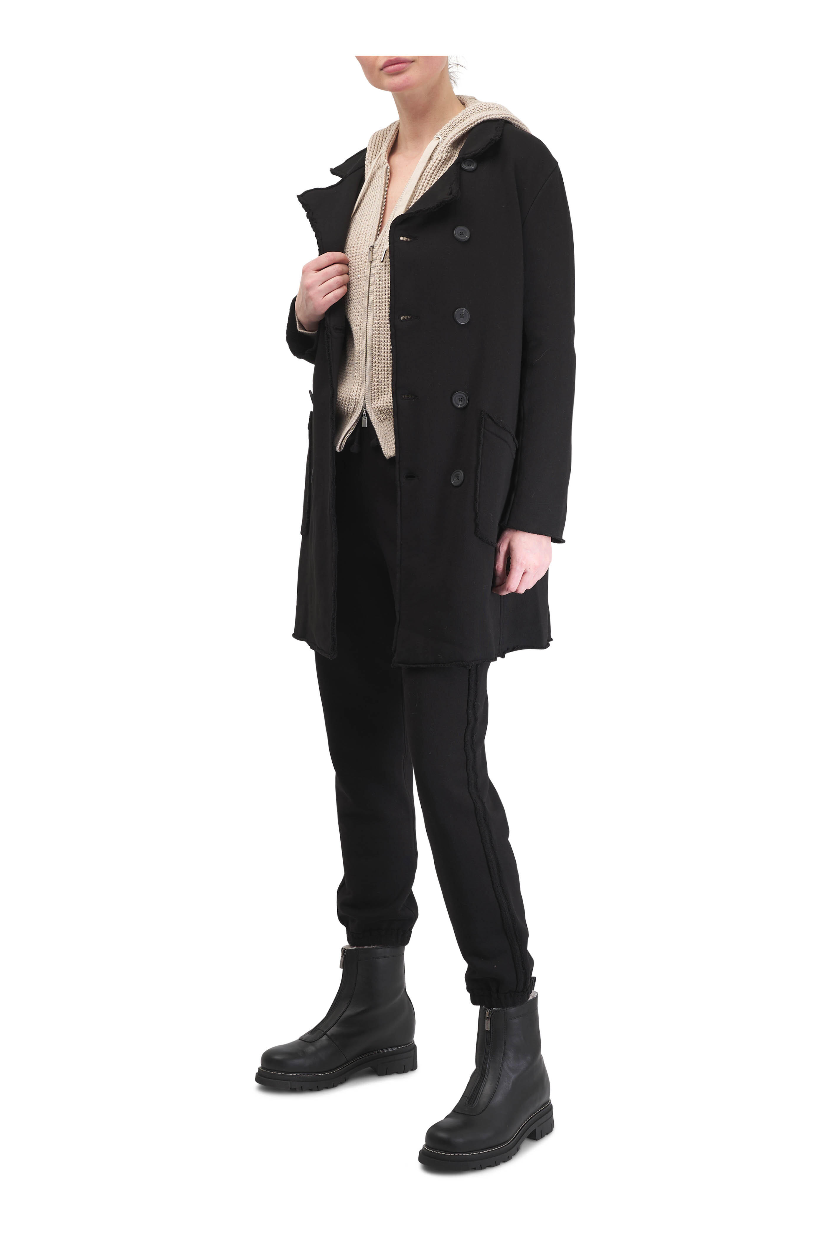Frank & Eileen - Belfast Black Triple Fleece Trench Coat