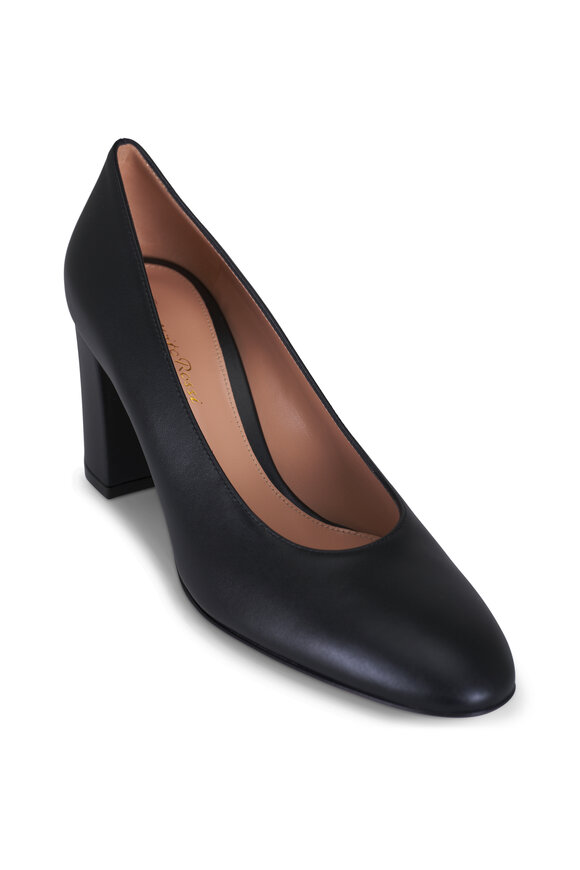 Gianvito Rossi Vitello Black Leather Block Pump, 70mm