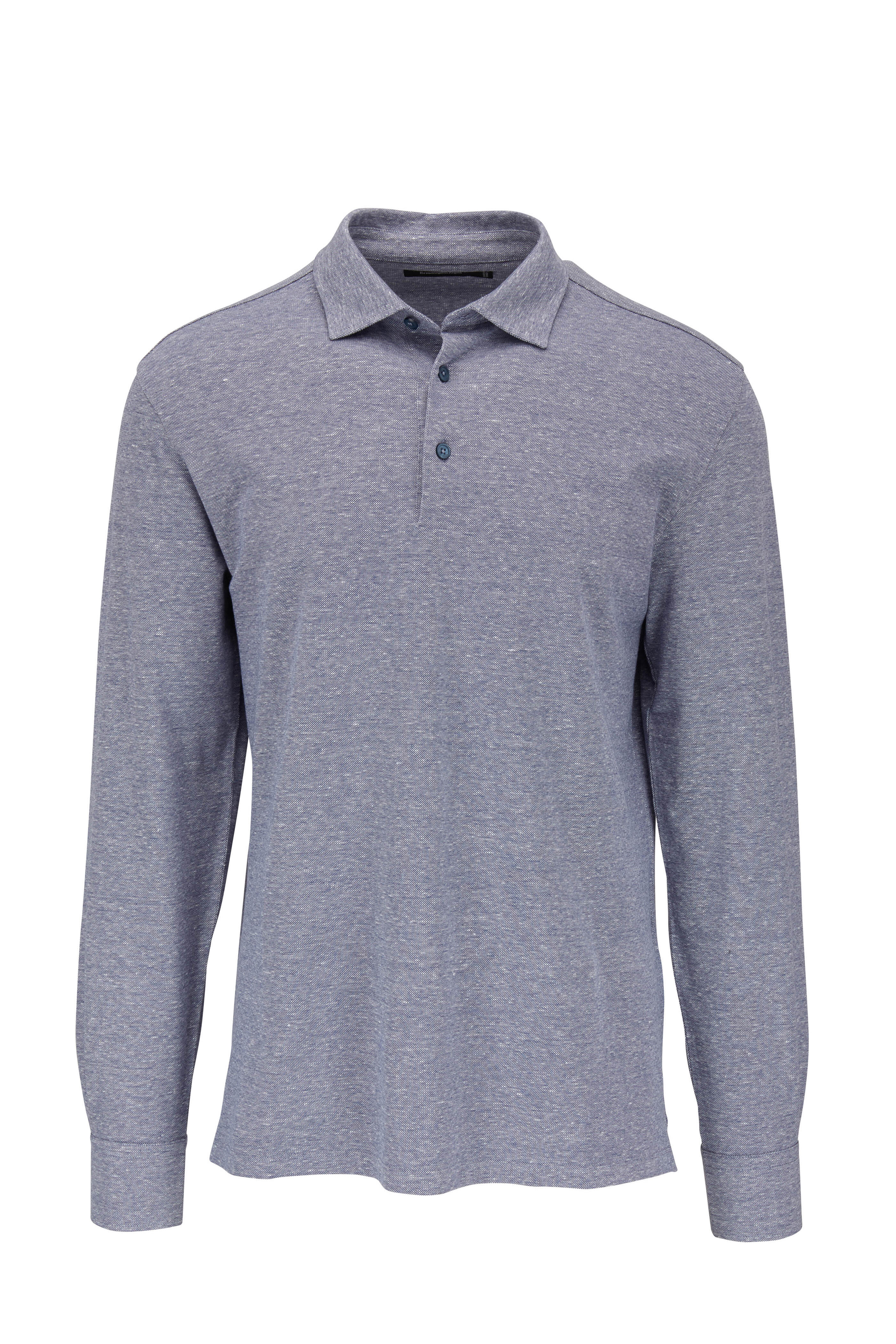 Zegna - Blue Cotton & Linen Blend Knit Polo