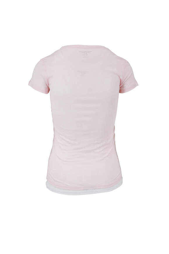 Majestic - Light Pink Linen Scoopneck Double-Layer T-Shirt