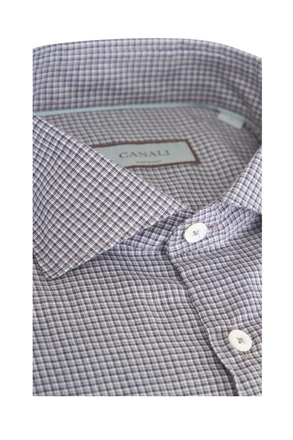 Canali Tan & Gray Small Check Sport Shirt - view 4