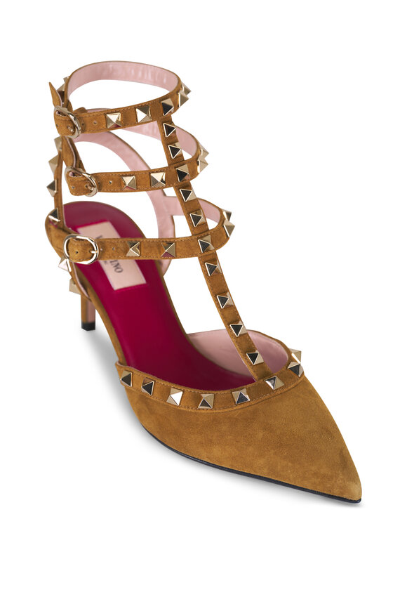 Valentino Garavani Rockstud Havana Beige Suede Ankle Pump, 65mm - view 1