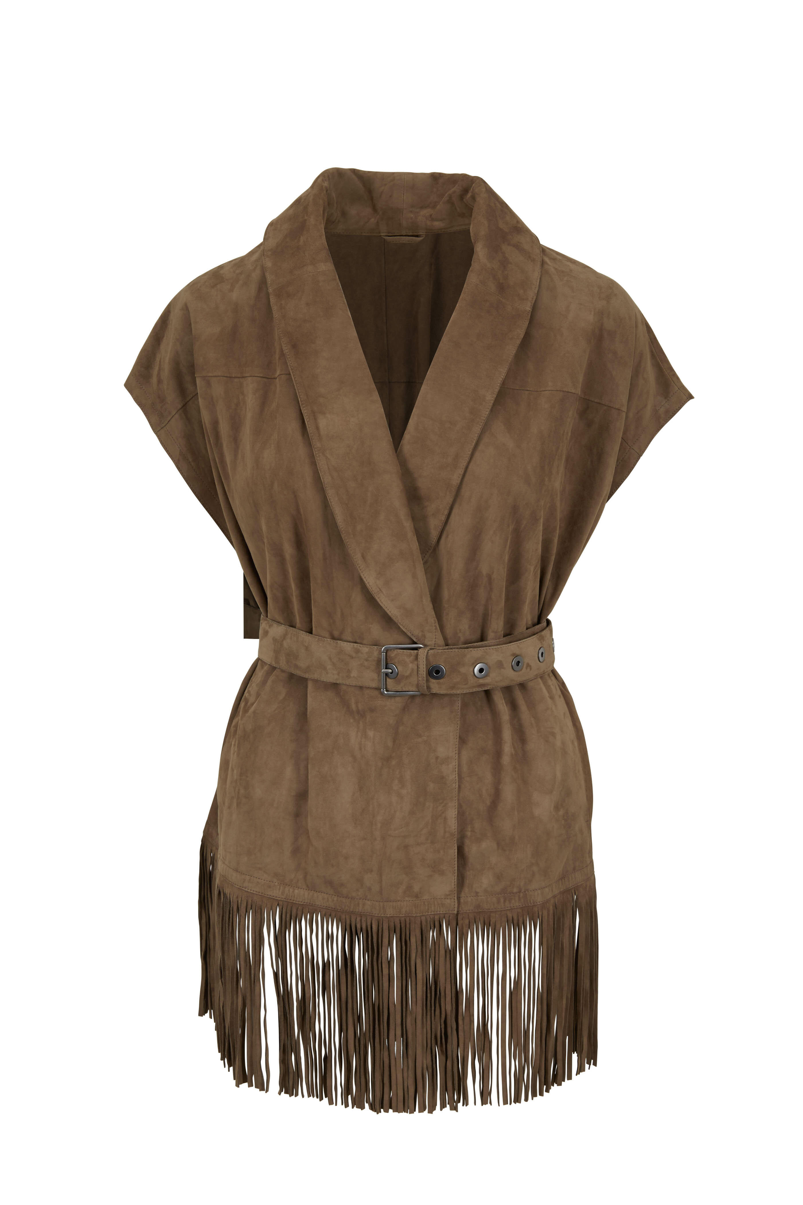 Brunello Cucinelli - Mushroom Suede Fringe Vest