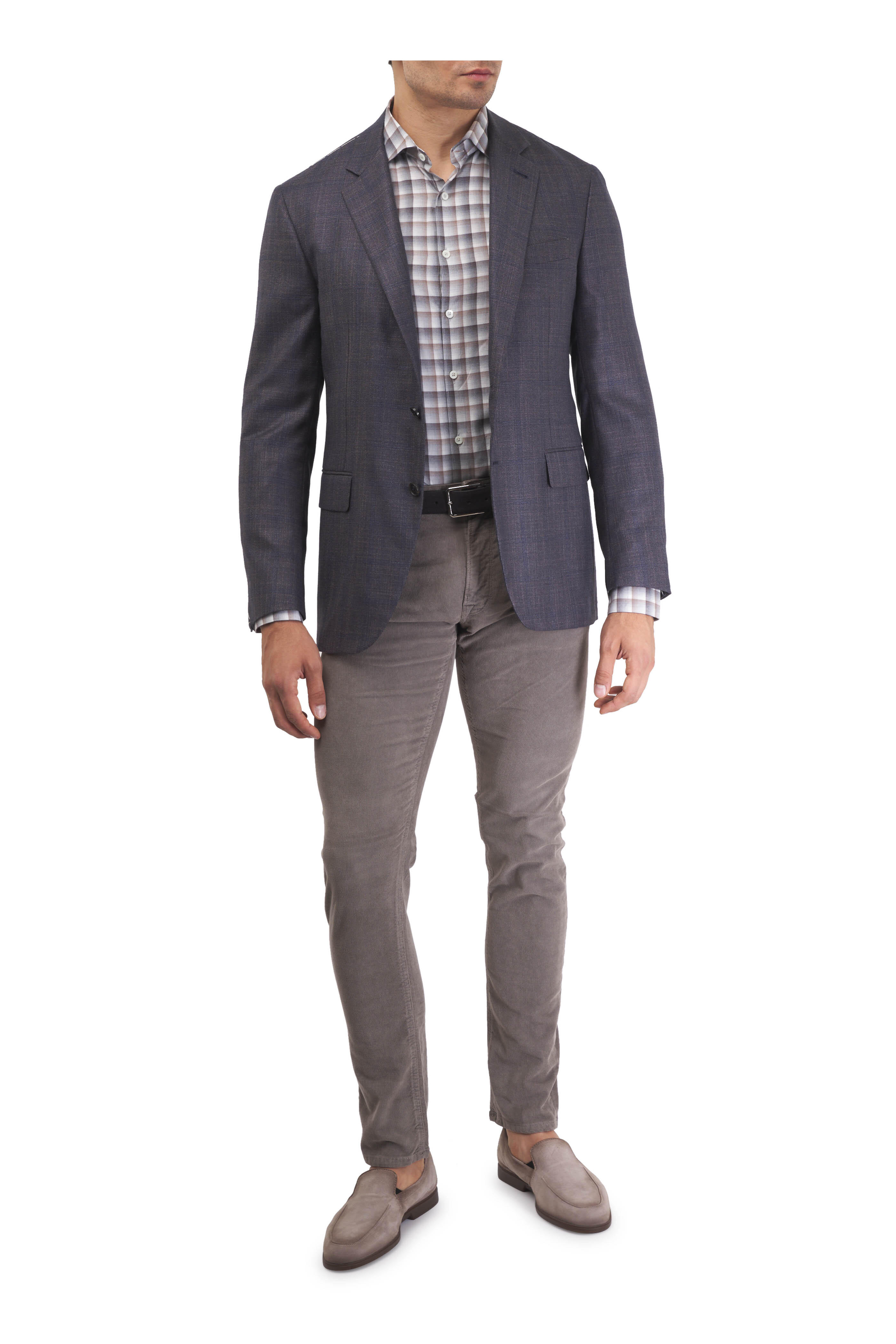 Canali - Kei Brown & Navy Plaid Silk & Cashmere Sportcoat