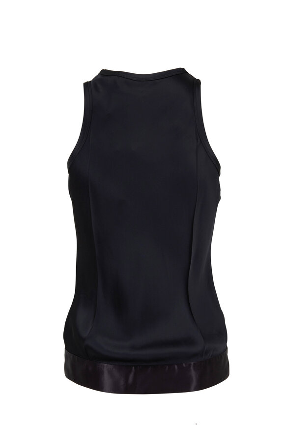 Helmut Lang - Black Double Satin Hem Draped Tank