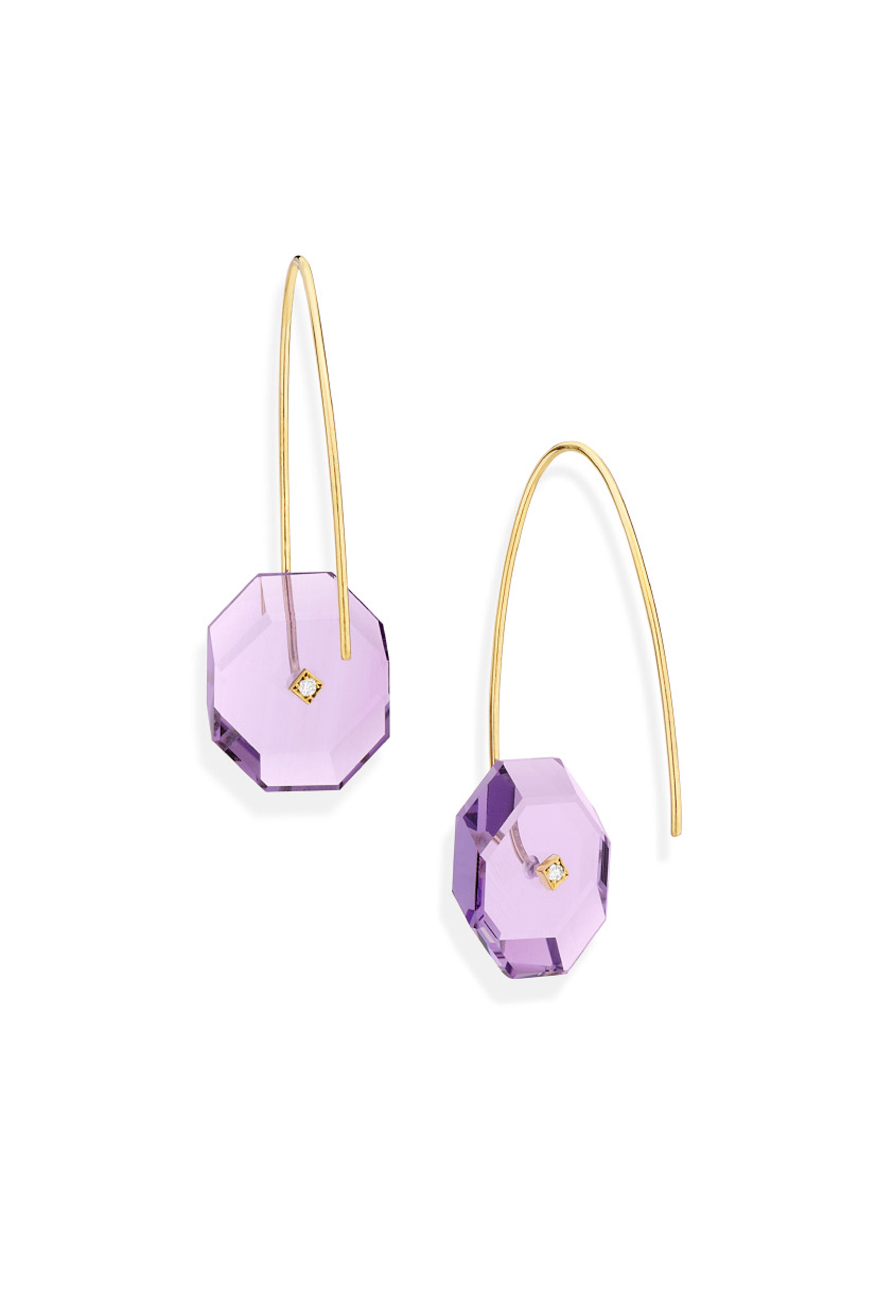 Yael Sonia - Small Reverse Fit Amethyst Octagon Earrings