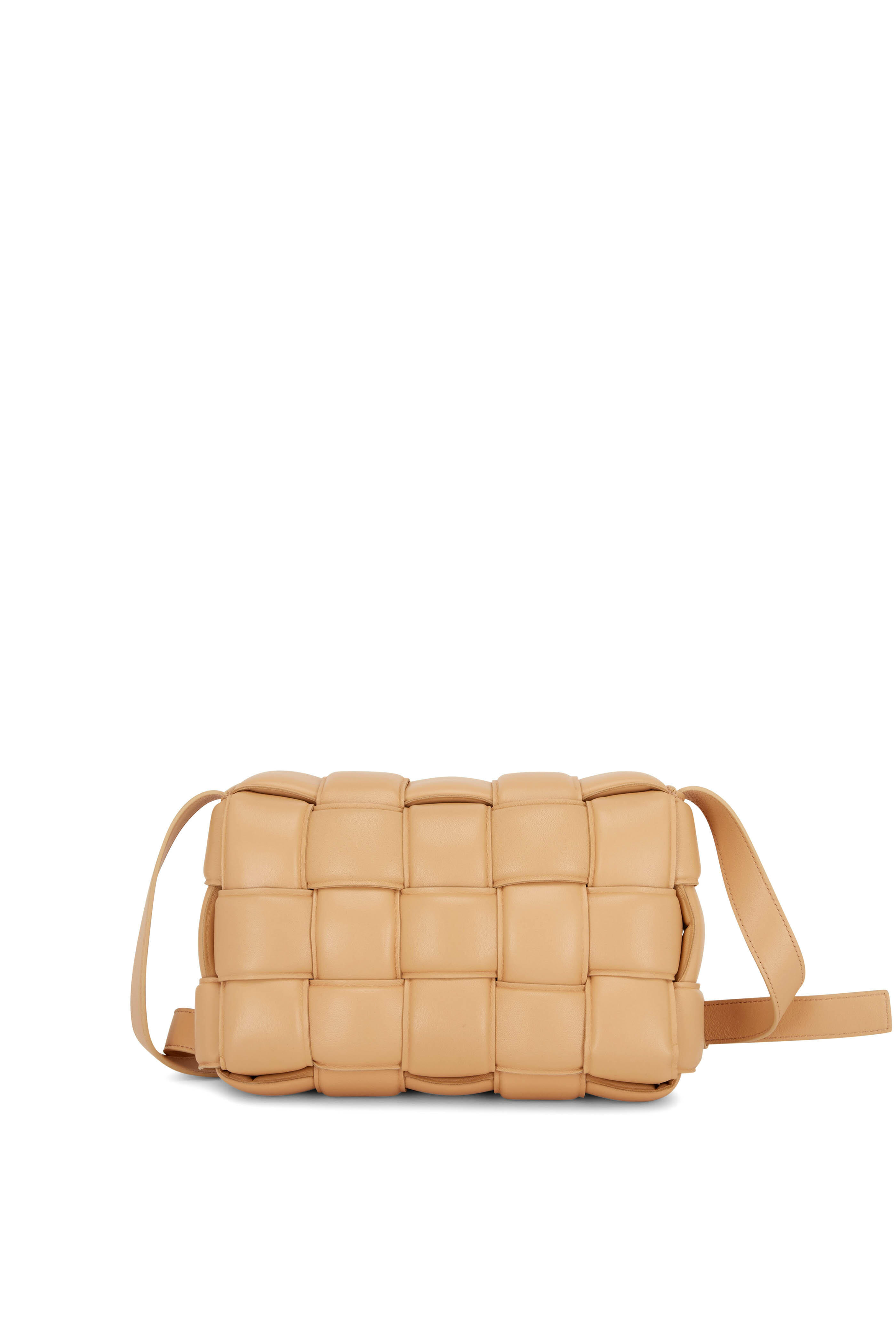 【BOTTEGA VENETA】Lambskin Leather Cassette Bag Almond Bottega Veneta - Cassette Almond Padded Woven Leather Bag