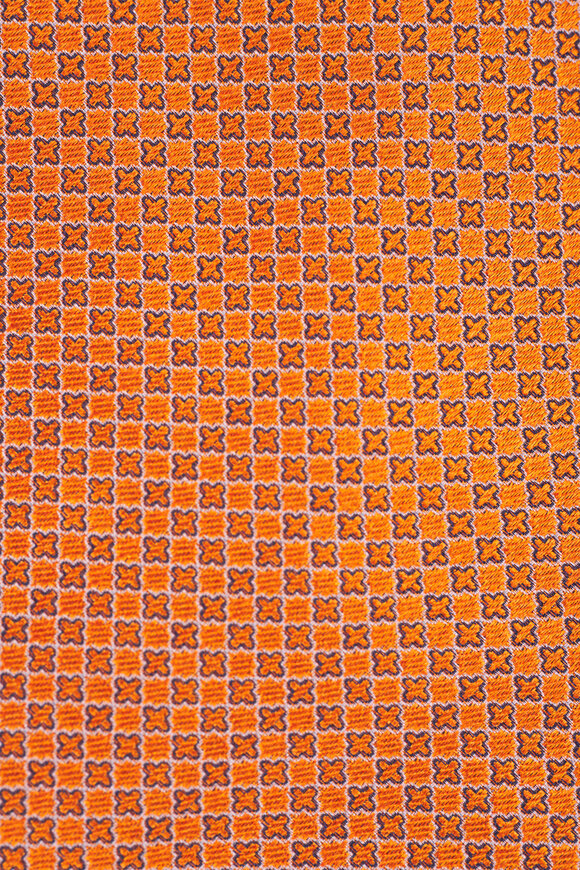 Brioni - Orange Geometric Print Silk Neck Tie