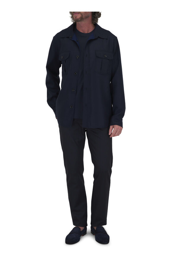 Brioni - Navy Wool & Cotton Five Pocket Pant 