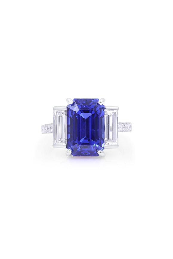 Oscar Heyman - Platinum Royal Blue Sapphire & Diamond Ring