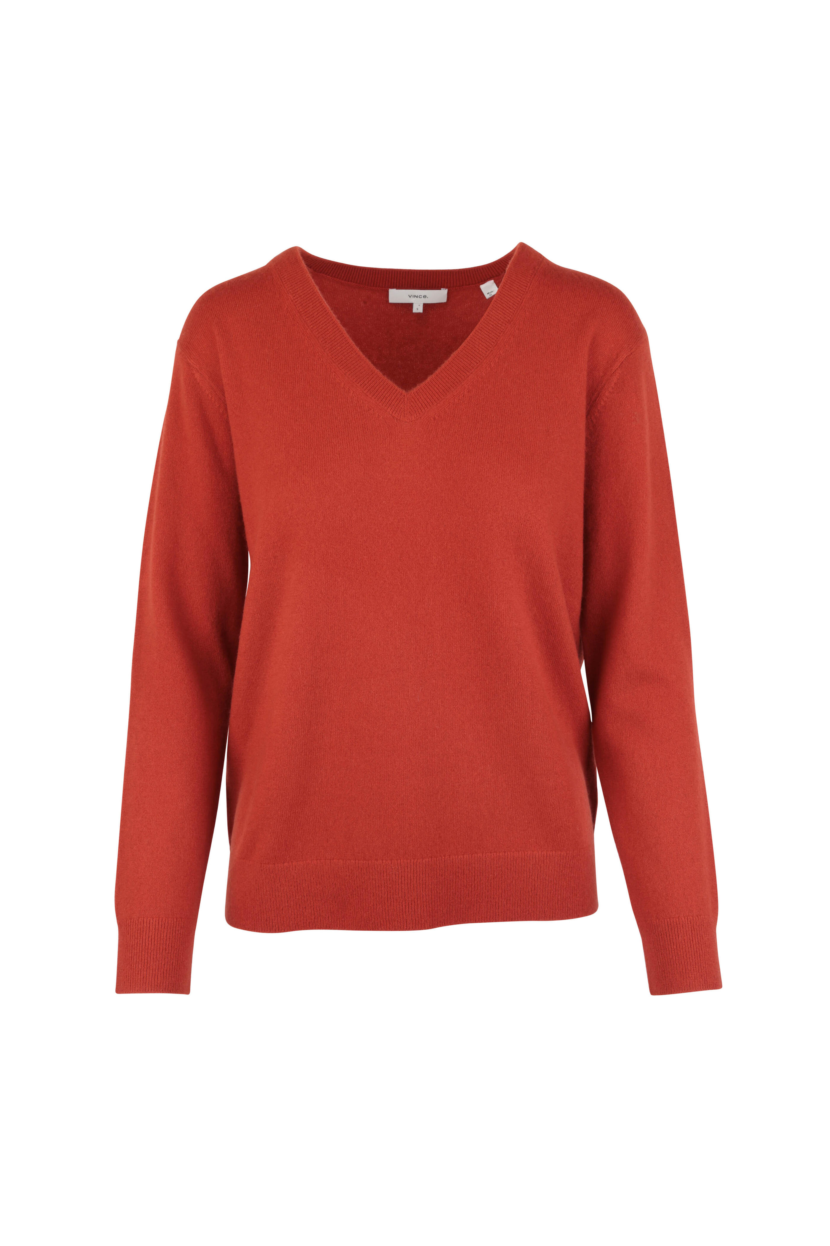 Vince - Adobe Red Cashmere V-Neck Sweater