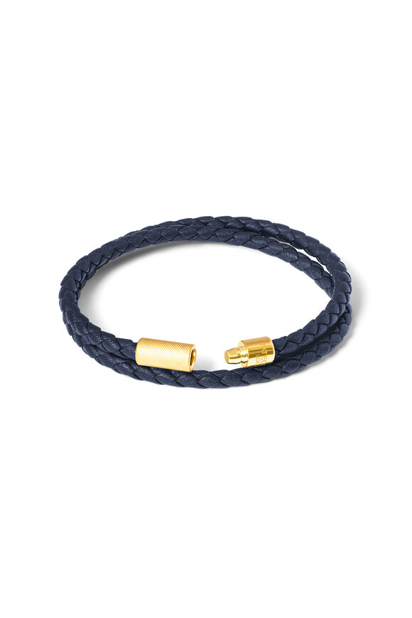 Tateossian - Pop Rigato Double Wrap Navy Leather Bracelet