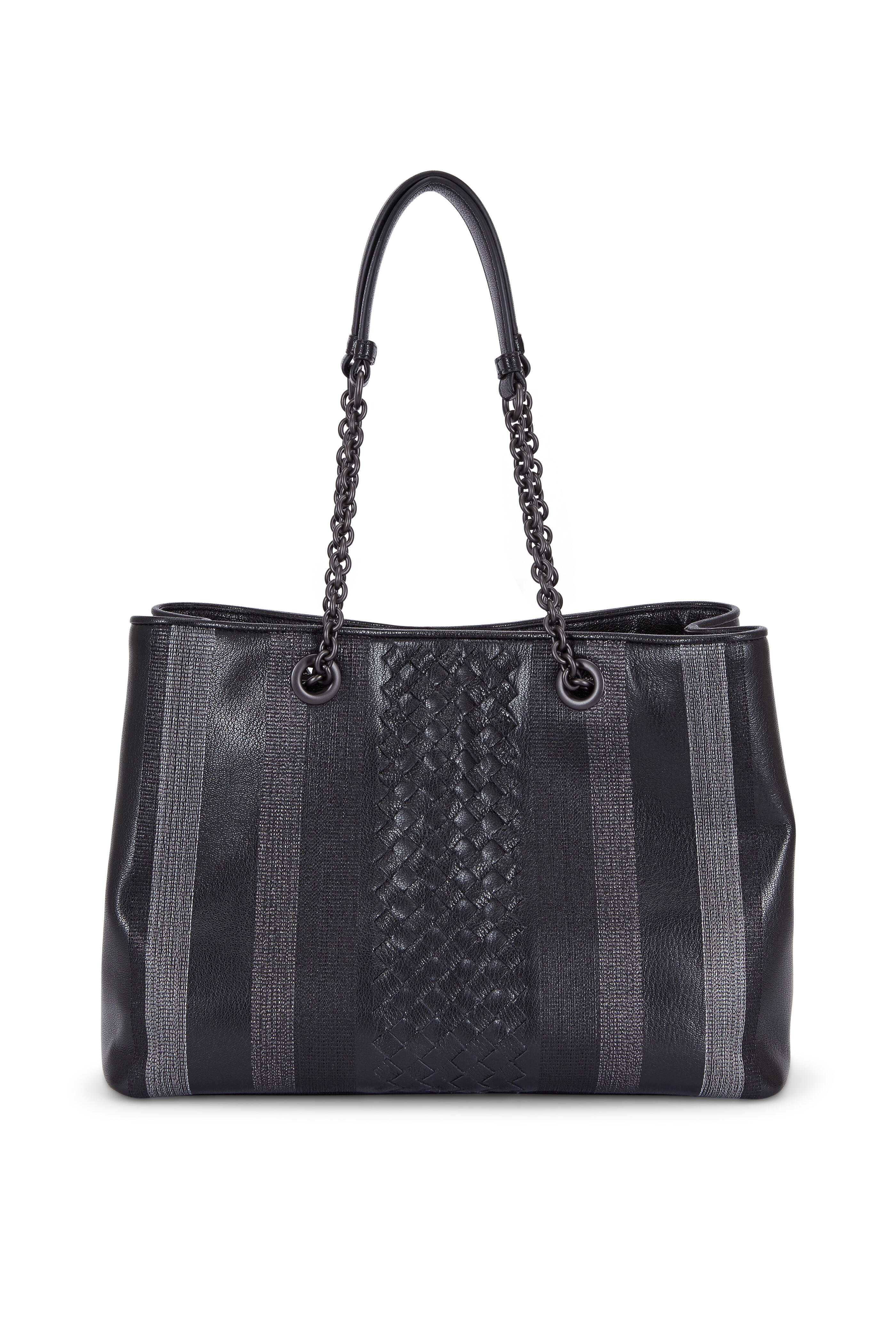 BOTTEGA VENETA★Intrecciomirage Gold/Black Tote Bag Bottega Veneta Black/Gold Intrecciomirage Leather Tote Bag