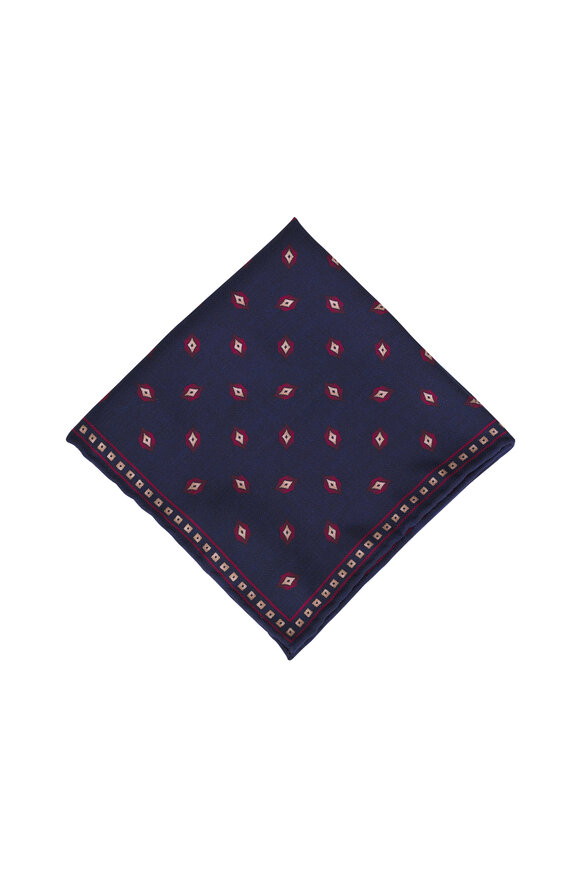 【関税＆送料込み】Brunello Cucinelli Pocket Square Accesso Brunello Cucinelli - Denim & Beige Print Silk Pocket Square