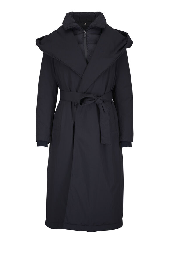 Herno Black Two-Layer Wind-Stopper Down Robe Coat - view 1
