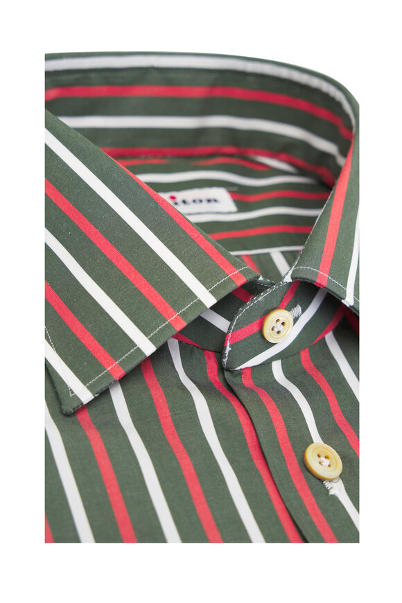 Kiton - Olive & Orange Stripe Cotton Dress Shirt