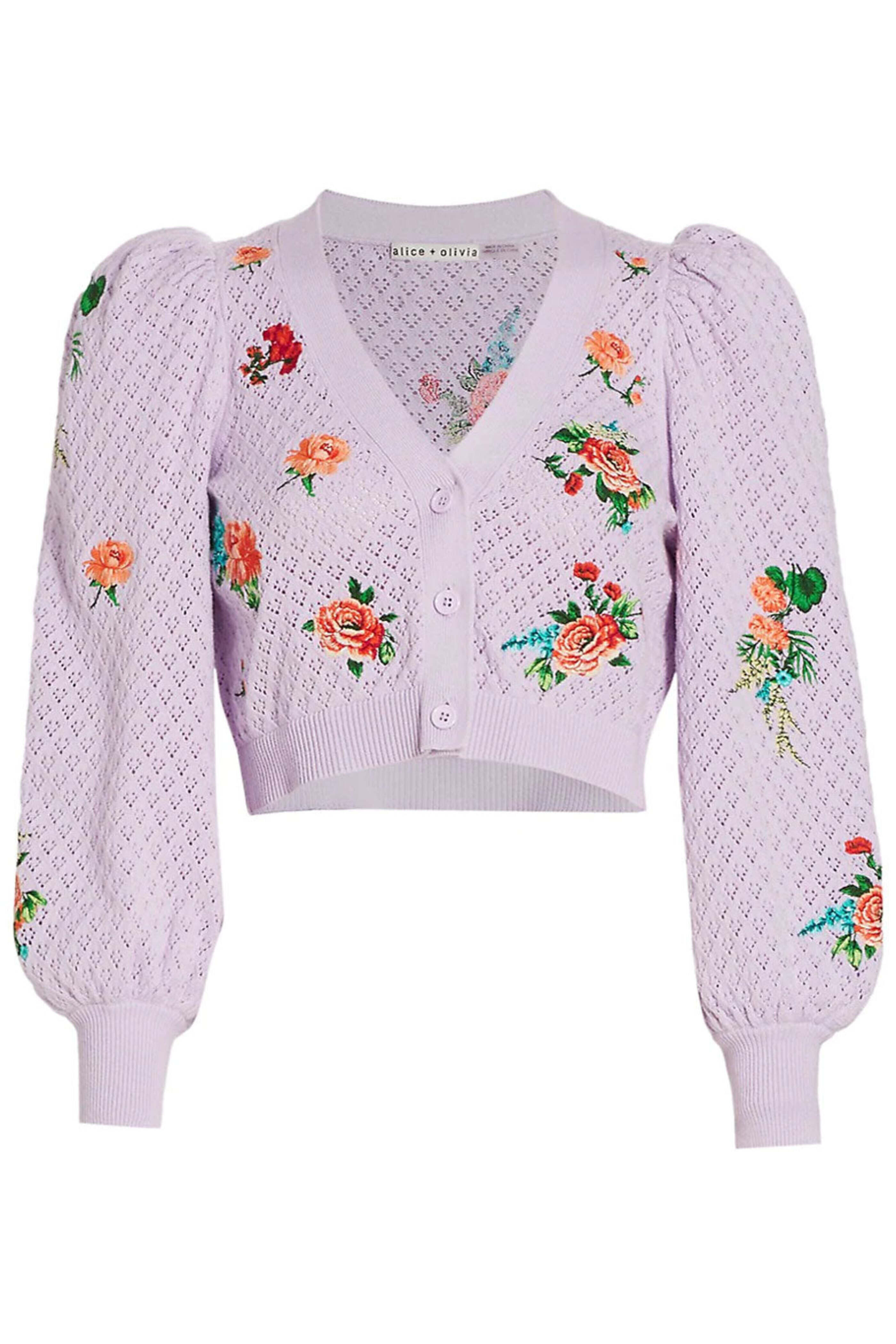 Alice & Olivia - Lavender Floral Knit Morita Cardigan