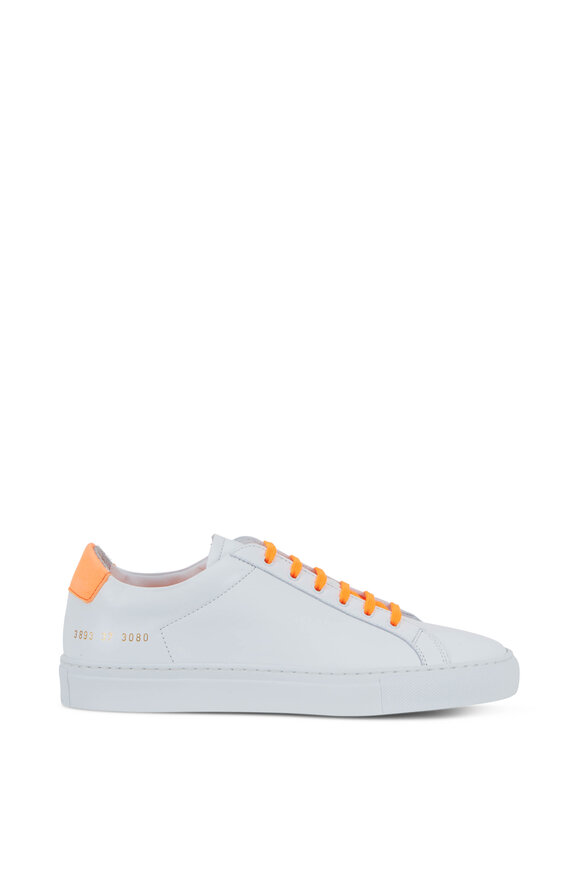 Woman by Common Projects - Retro White Leather & Fluorescent Orange Sneakers