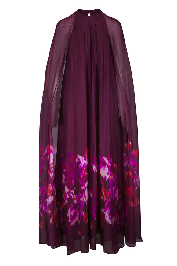 Sachin + Babi Helena Dark Berry Abstract Floral Gown