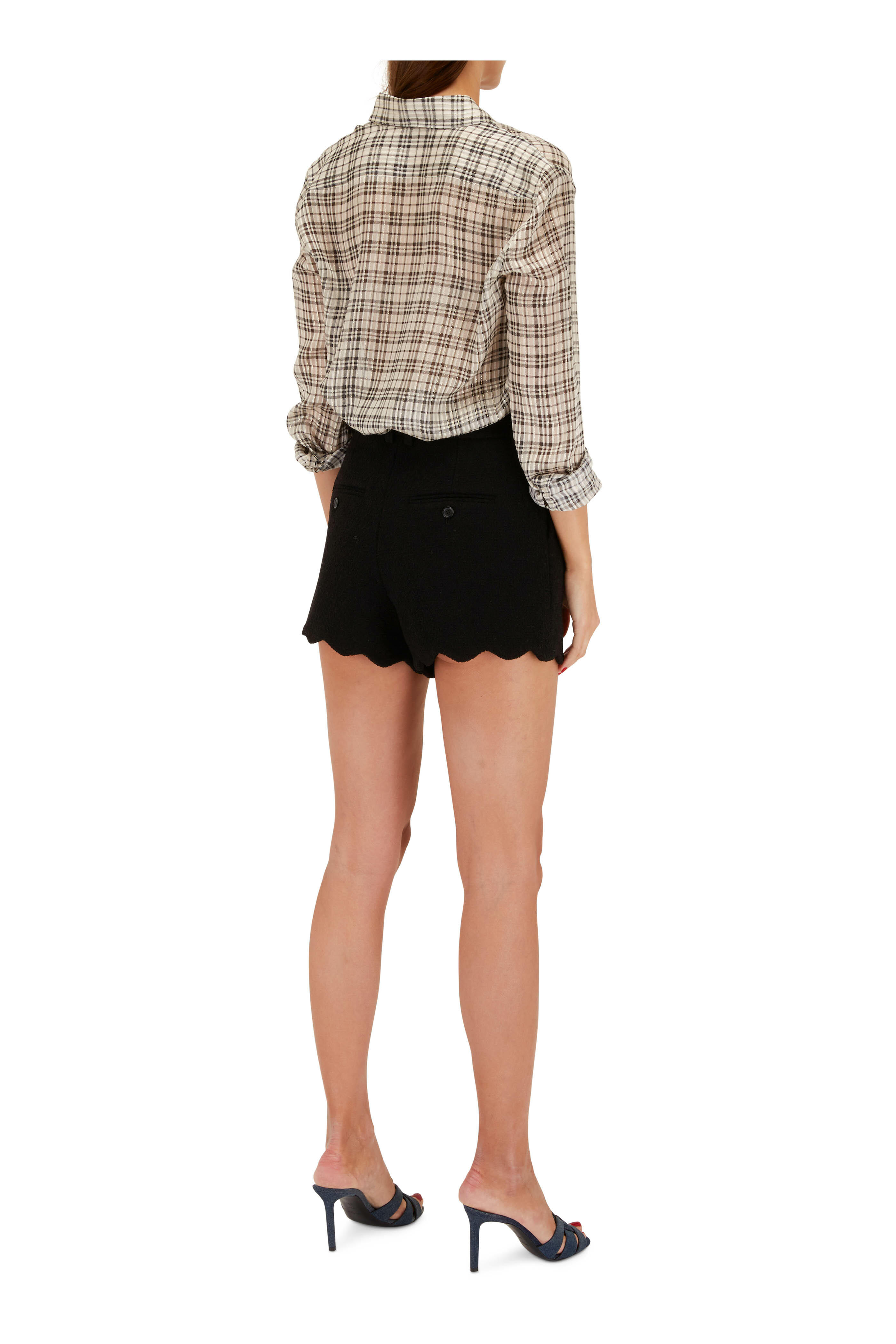 Saint Laurent - Black Tweed Bouclé Scallop Hem Shorts