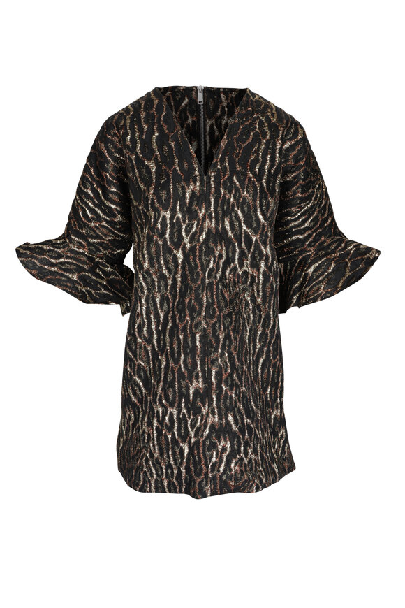 Ganni Bronze Metallic Cloque Mini Dress