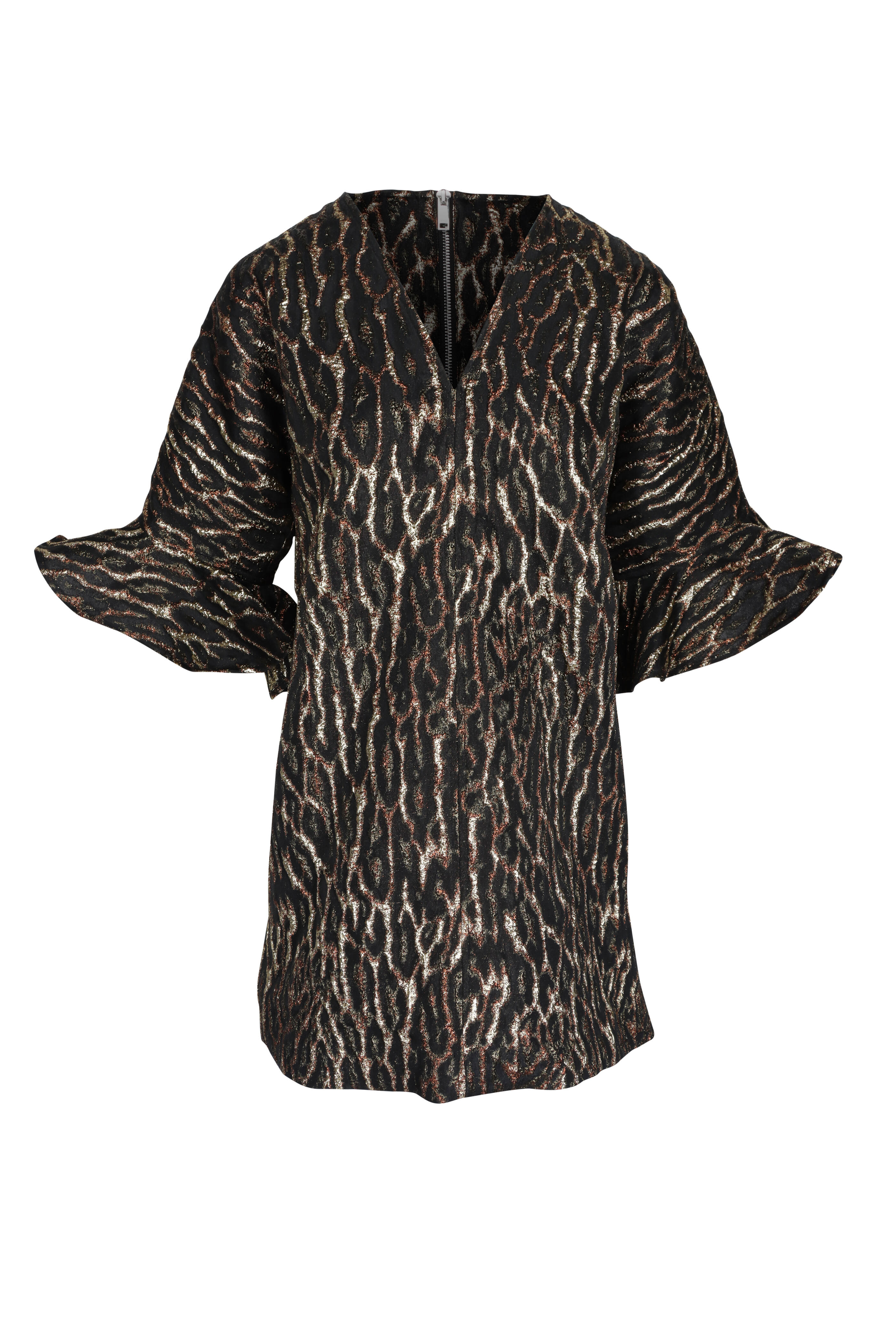 Ganni - Bronze Metallic Cloque Mini Dress