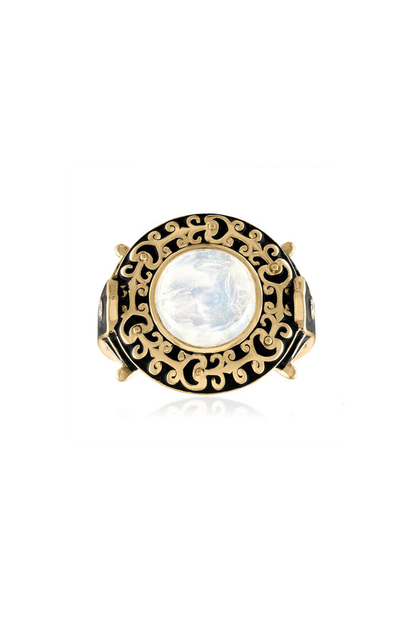 Loriann - Magdalena Moonstone & Diamond Black Enamel Ring